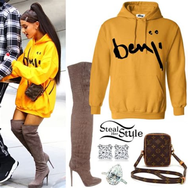 Ariana Grande: Yellow Hoodie, Suede Boots