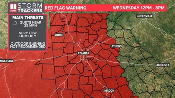 Atlanta Georgia weather fire risk Red Flag Warning