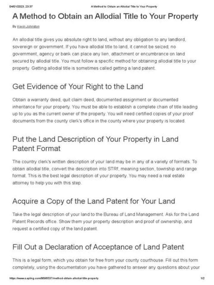 Can I Obtain An Allodial Title In California