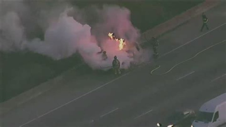 Crews battle car fire on I-85 in Atlanta