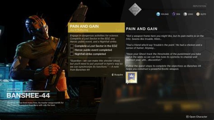 Destiny 2 Pain And Gain Exotic Quest
