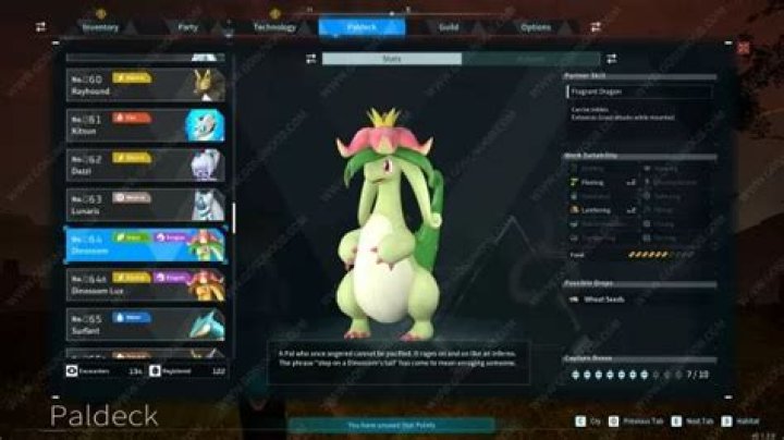 Dinossom Breeding Combos, Location, Drops and Skills