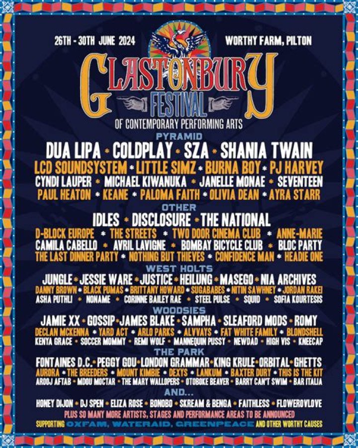 Festival Glastonbury 2024: Dua Lipa y Coldplay encabezan el cartel