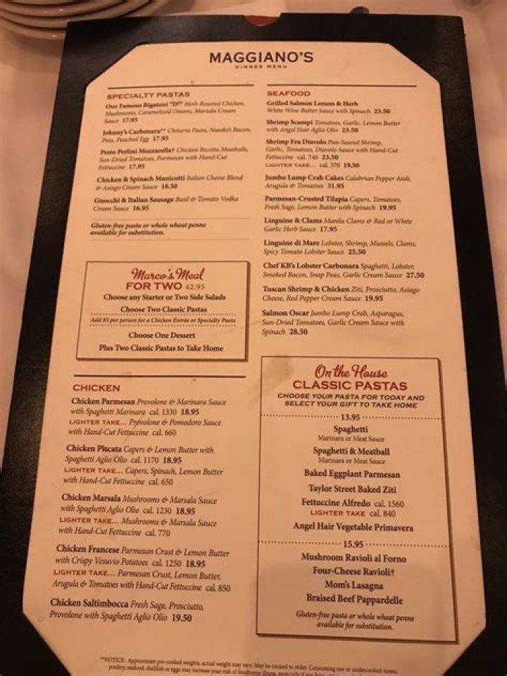 From the menu of: Maggiano’s Little Italy