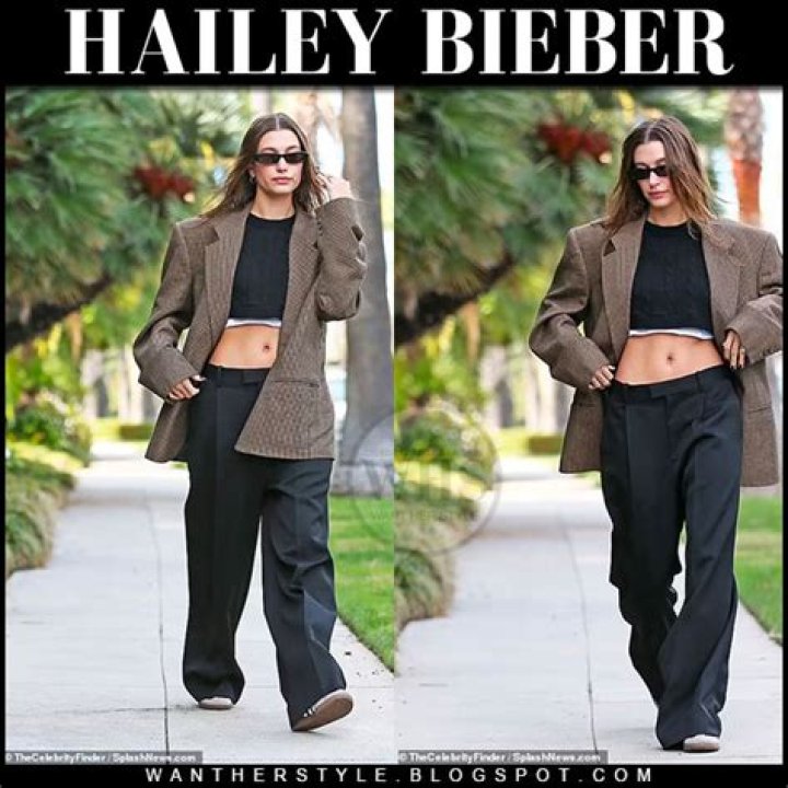 Hailey Bieber Wore an Oversized Blazer and Baggy Pants