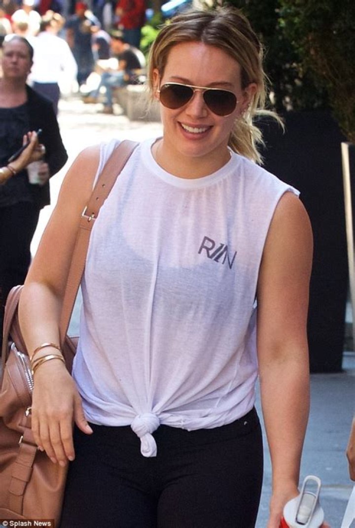 Hilary Duff Wore a See-Through, Polka Dot Shirt With a Black Bra