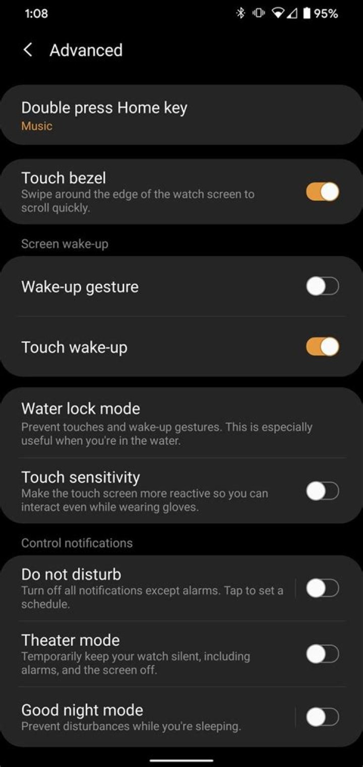 How to enable raise-to-wake on a Samsung Galaxy smartwatch