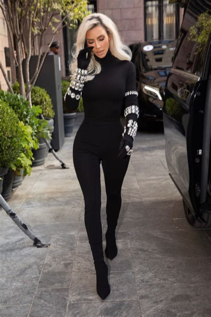 Kim Kardashian Wore a Nude Bodysuit With Crimped Hair