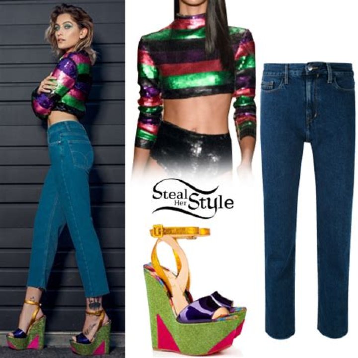 Paris Jackson: Striped Sequin Top, Crop Jeans