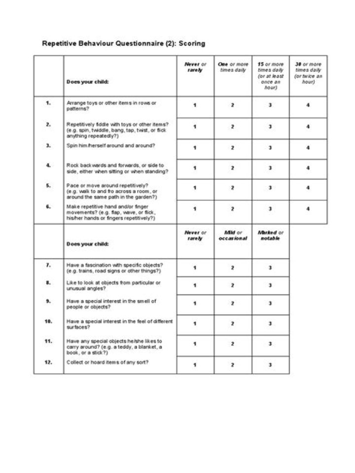 Repetitive Behaviours Questionnaire | Neurodevelopment and Disability
