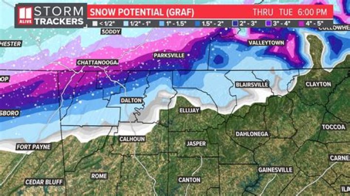 Snow fall in north Georgia on Monday morning