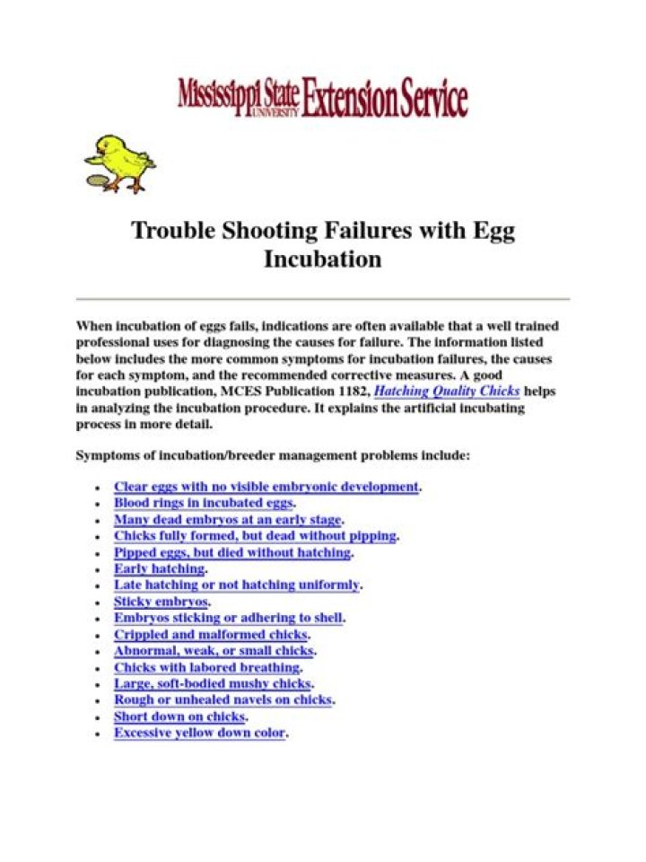 Trouble Shooting Failures with Egg Incubation