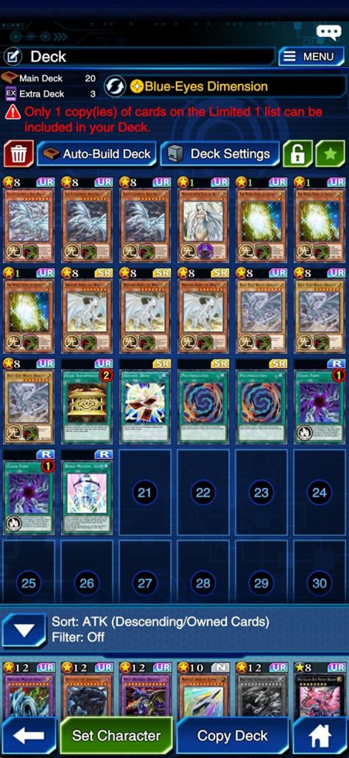 What is the deck limit for Yugioh?