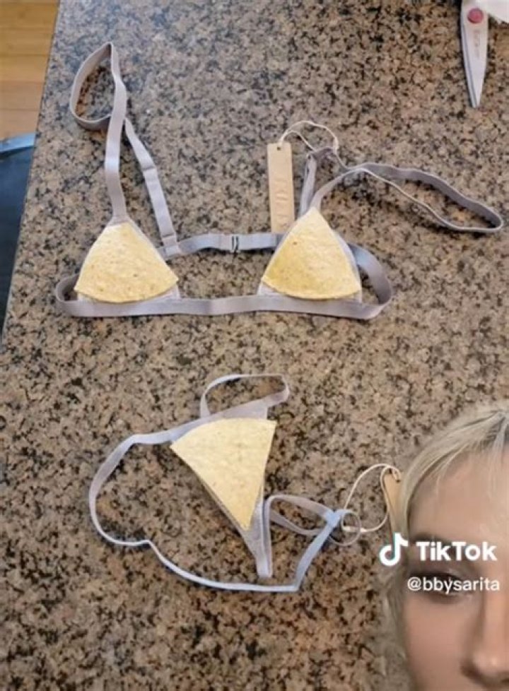 Woman Compares Kim Kardashian's SKIMS Micro Bikini To A Tortilla Chip & Fans Are Asking Who It's Supposed To Fit